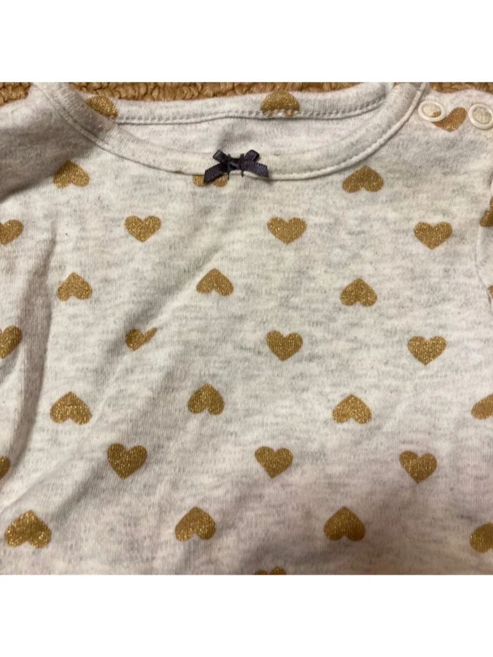 Carter's Bodysuit Baby Girl 3M 3 Months Gray Gold Glitter Hearts Peplum